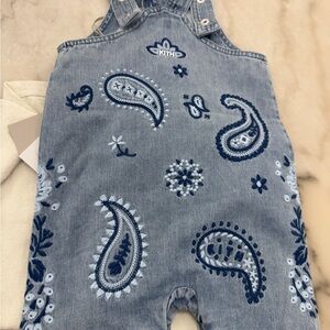 Kith Blue Denim Overalls with White Paisley Design